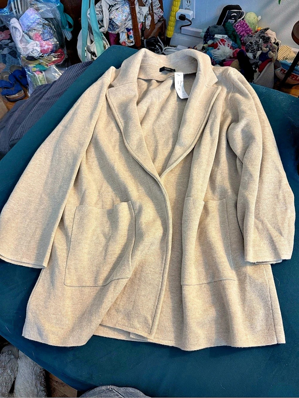 J.Crew Sophie Open-Front Oatmeal color Sweater-Blazer Beige Open Front Jacket Si